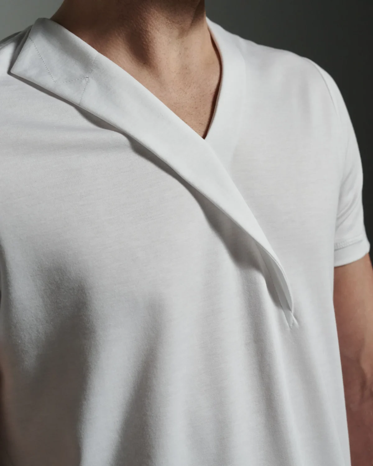 Slim Fit V-Neck with Lapel Inserts | White T shirt by W Rubens | Made in London (Uk) | Minimalistic Design | UK craftsmanship & British artistry |