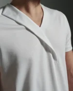 Slim Fit V-Neck with Lapel Inserts | White T shirt by W Rubens | Made in London (Uk) | Minimalistic Design | UK craftsmanship & British artistry |