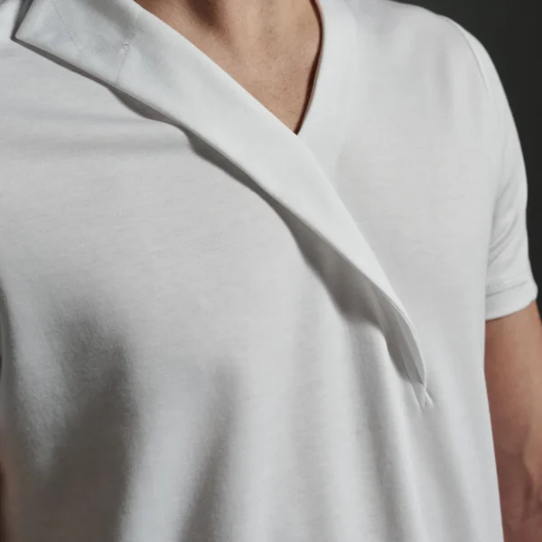 Slim Fit V-Neck with Lapel Inserts | White T shirt by W Rubens | Made in London (Uk) | Minimalistic Design | UK craftsmanship & British artistry |