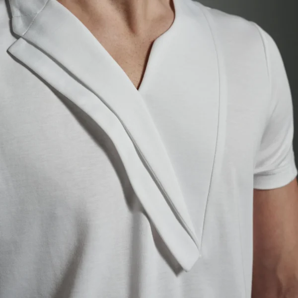 Bib-Fronted V-Neck with Double Lapels White T shirt by W Rubens | Made in London (Uk) | Minimalistic Design | UK craftsmanship & British artistry |