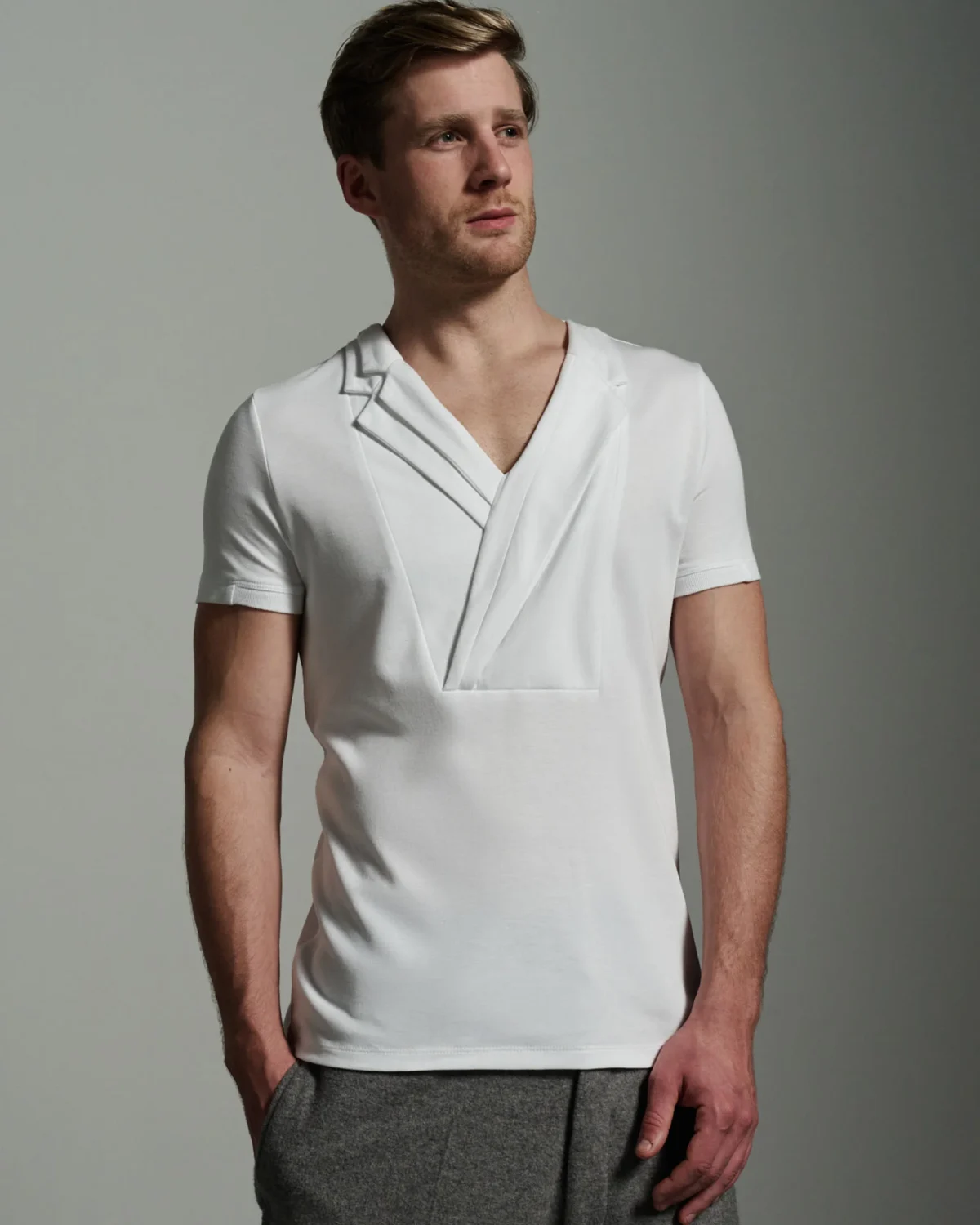 Bib-fronted V-neck with Layered Lapels