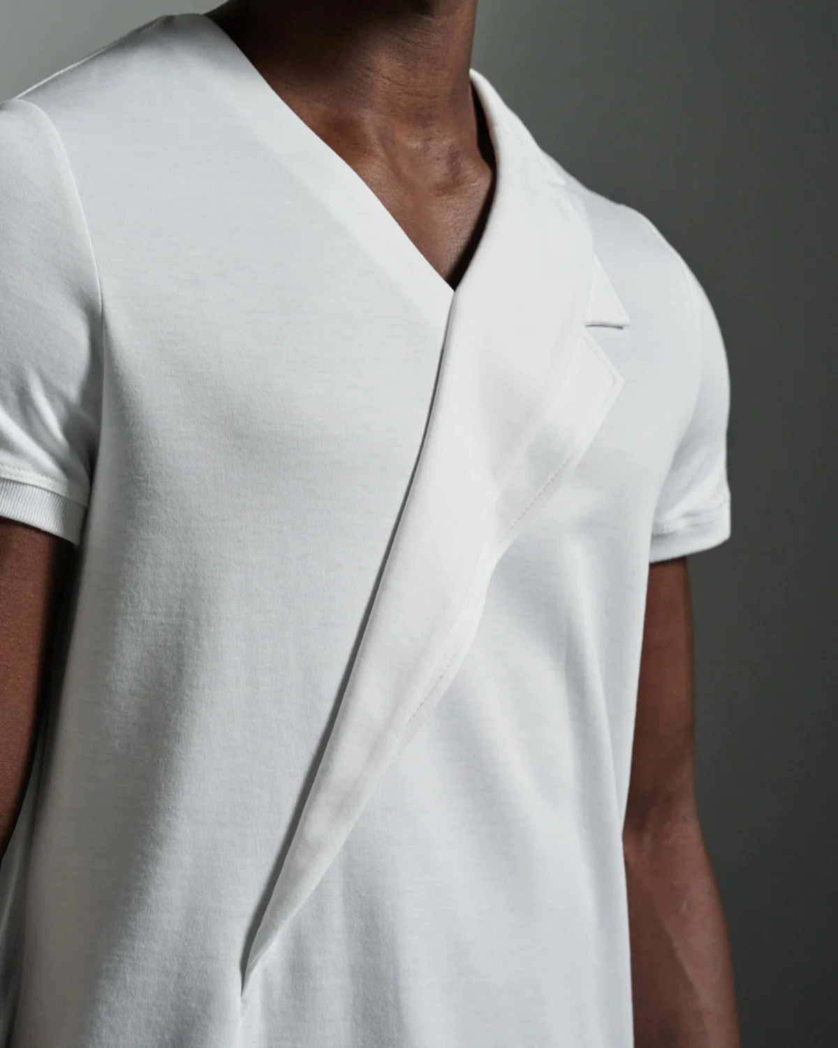 V-Neck with Double Lapel Inserts | White T shirt by W Rubens | Made in London (Uk) | Minimalistic Design | UK craftsmanship & British artistry |