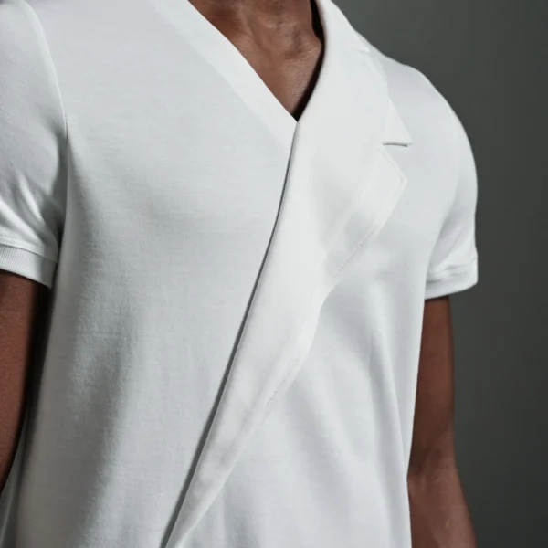 V-Neck with Double Lapel Inserts | White T shirt by W Rubens | Made in London (Uk) | Minimalistic Design | UK craftsmanship & British artistry |