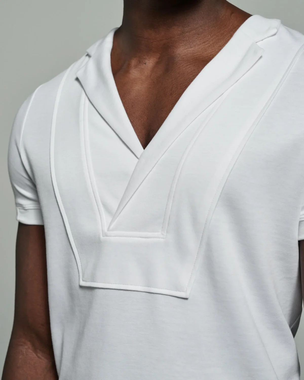 Bib-fronted Lapels & Panels | V-neck | White T shirt | W Rubens | Made in UK | Minimalistic Design | UK craftsmanship & British artistry |