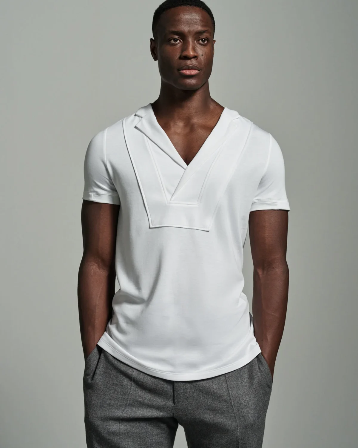 Bib-fronted V-Neck | Asymmetric Lapels & Paneling
