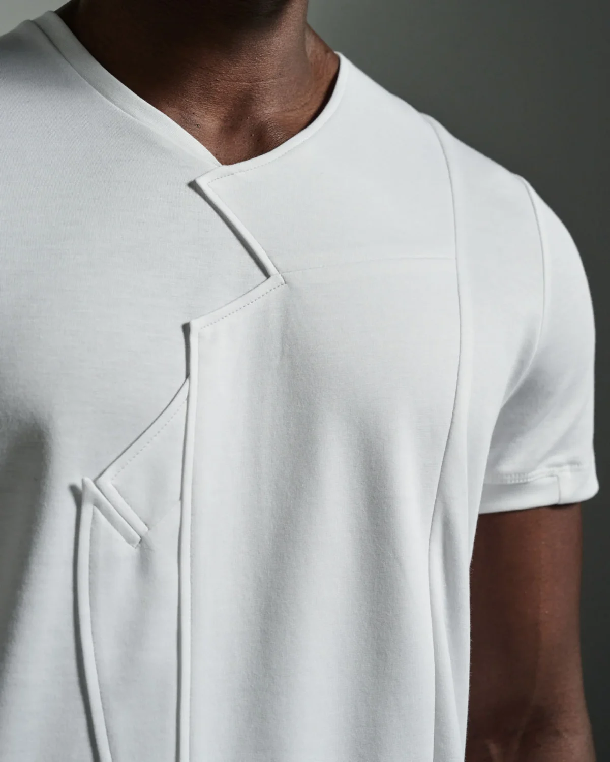 Crew-neck with Peak Lapel Appliqué | No 0025 White T shirt | W Rubens | Made in UK | Minimalistic Design | UK craftsmanship & British artistry |