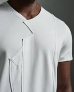 Crew-neck with Peak Lapel Appliqué | No 0025 White T shirt | W Rubens | Made in UK | Minimalistic Design | UK craftsmanship & British artistry |