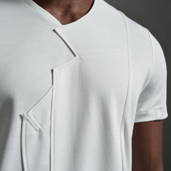 Crew-neck with Peak Lapel Appliqué | No 0025 White T shirt | W Rubens | Made in UK | Minimalistic Design | UK craftsmanship & British artistry |