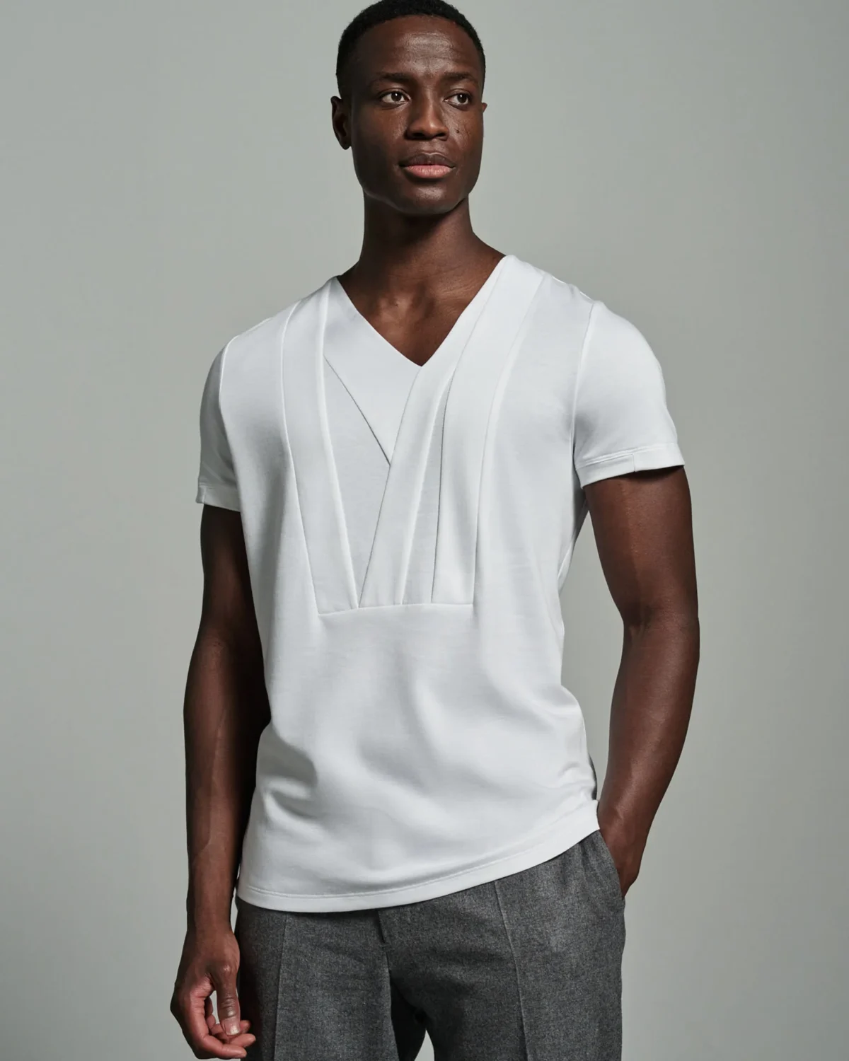 Bib-fronted V-neck with Striped Paneling