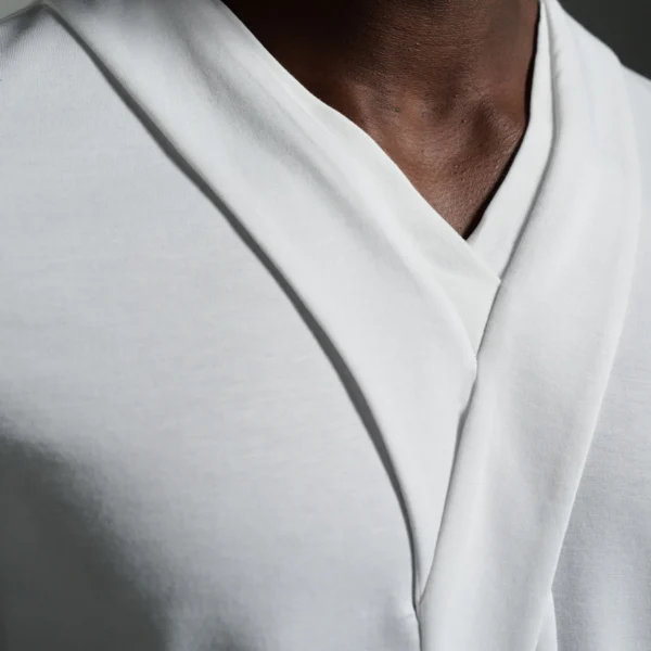V-neck with Criss-Cross Neck Tie | | White T shirt | W Rubens | Made in UK | Minimalistic Design | UK craftsmanship & British artistry |