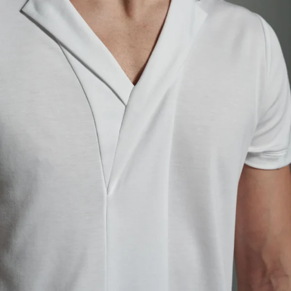 V-neck Narrow Panel with Asymmetric Lapels | White T shirt | W Rubens | Made in UK | Minimalistic Design | UK craftsmanship & British artistry |