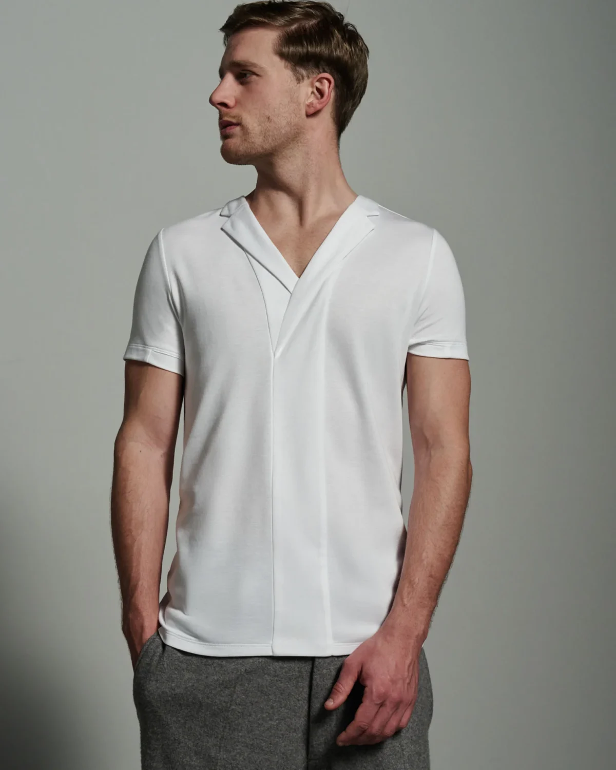 V-neck Narrow Panel with Asymmetric Lapels