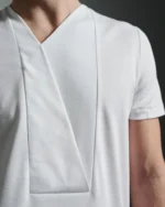 Contrasting Paneled Bib with Asymmetric V-neck | White T shirt | W Rubens | Made in UK | Minimalistic Design | UK craftsmanship & British artistry |