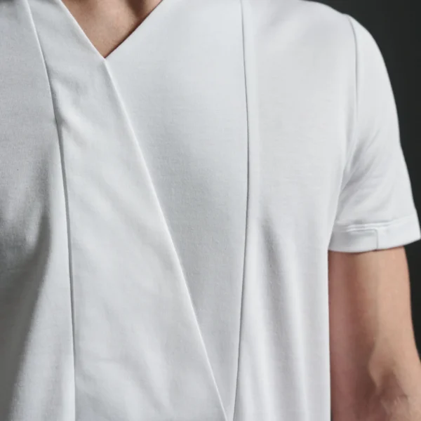 Contrasting Paneled Bib with Asymmetric V-neck | White T shirt | W Rubens | Made in UK | Minimalistic Design | UK craftsmanship & British artistry |