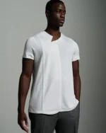 Asymmetric Crew Neck with Notch Lapel & Panel Fronts