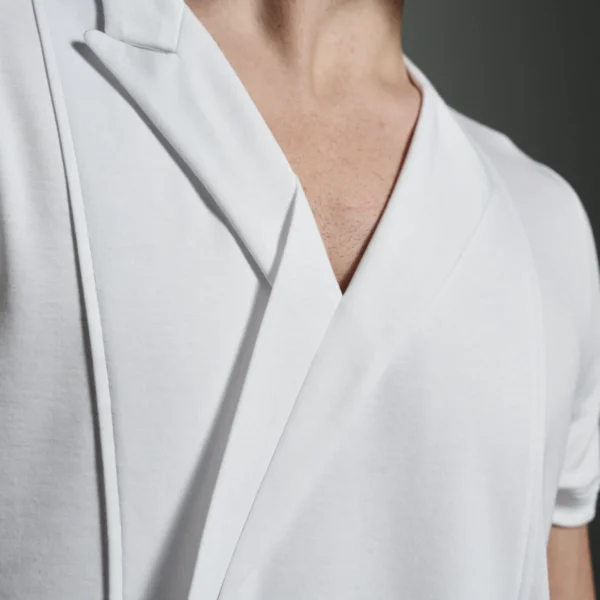 Asymmetric V-neck with Lapels & Inserts | white T-shirt by W Rubens | Made in London | minimalistic design | UK craftsmanship & British artistry |