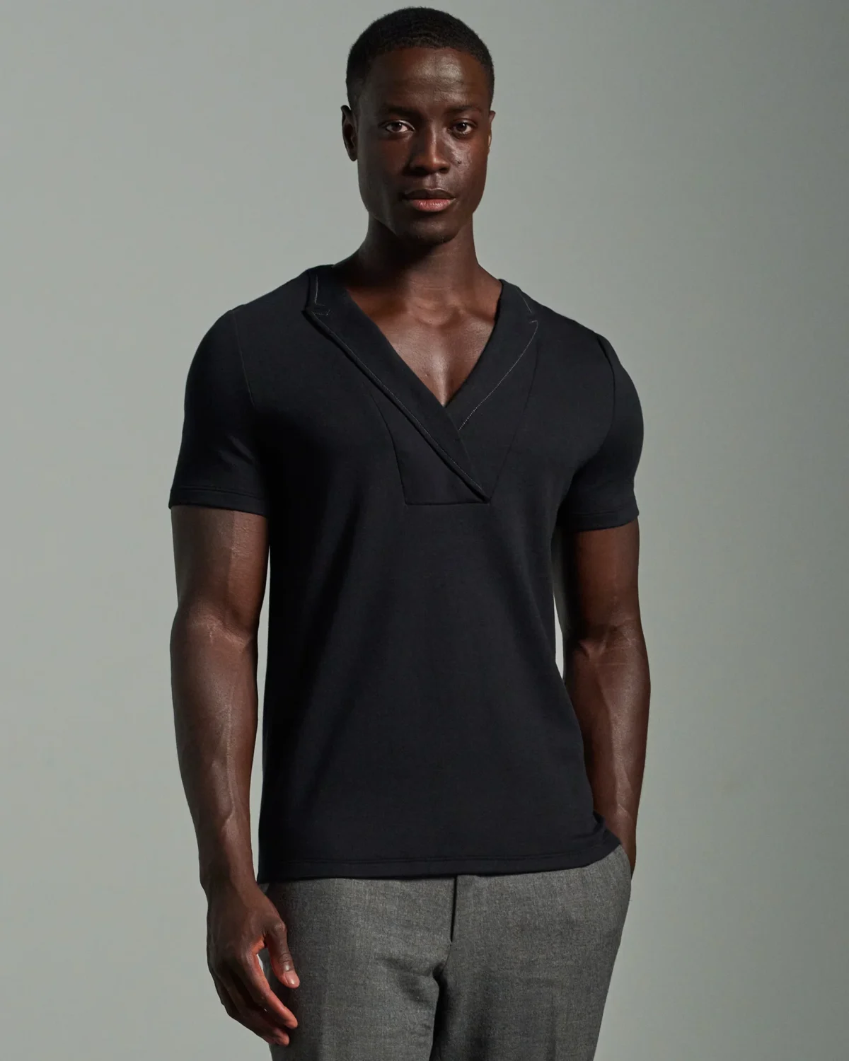 Slim Fit Bib Fronted T-Shirt with Asymmetric Lapels
