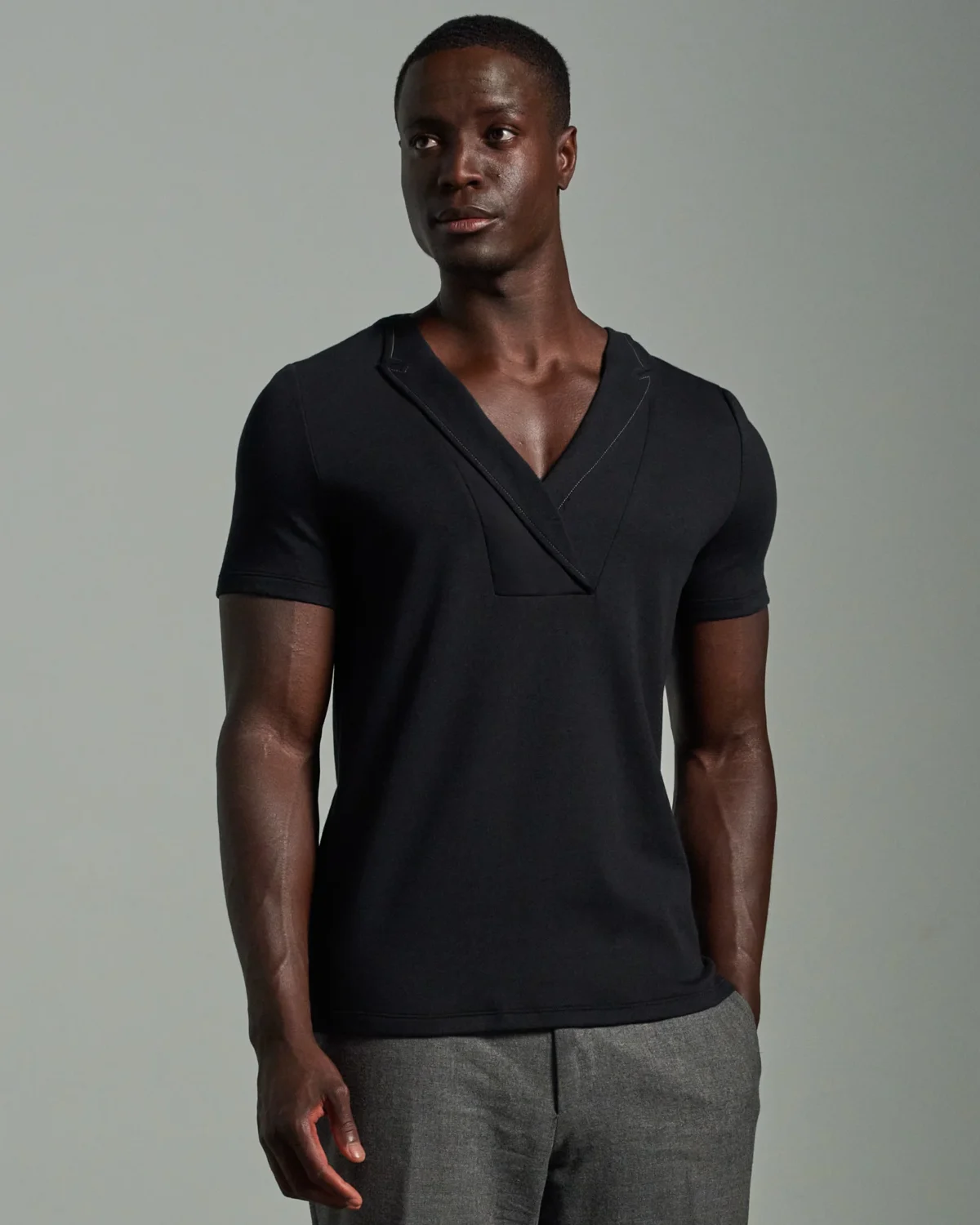 Slim Fit Bib Fronted T-Shirt with Asymmetric Lapels