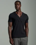Slim Fit Bib Fronted T-Shirt with Asymmetric Lapels