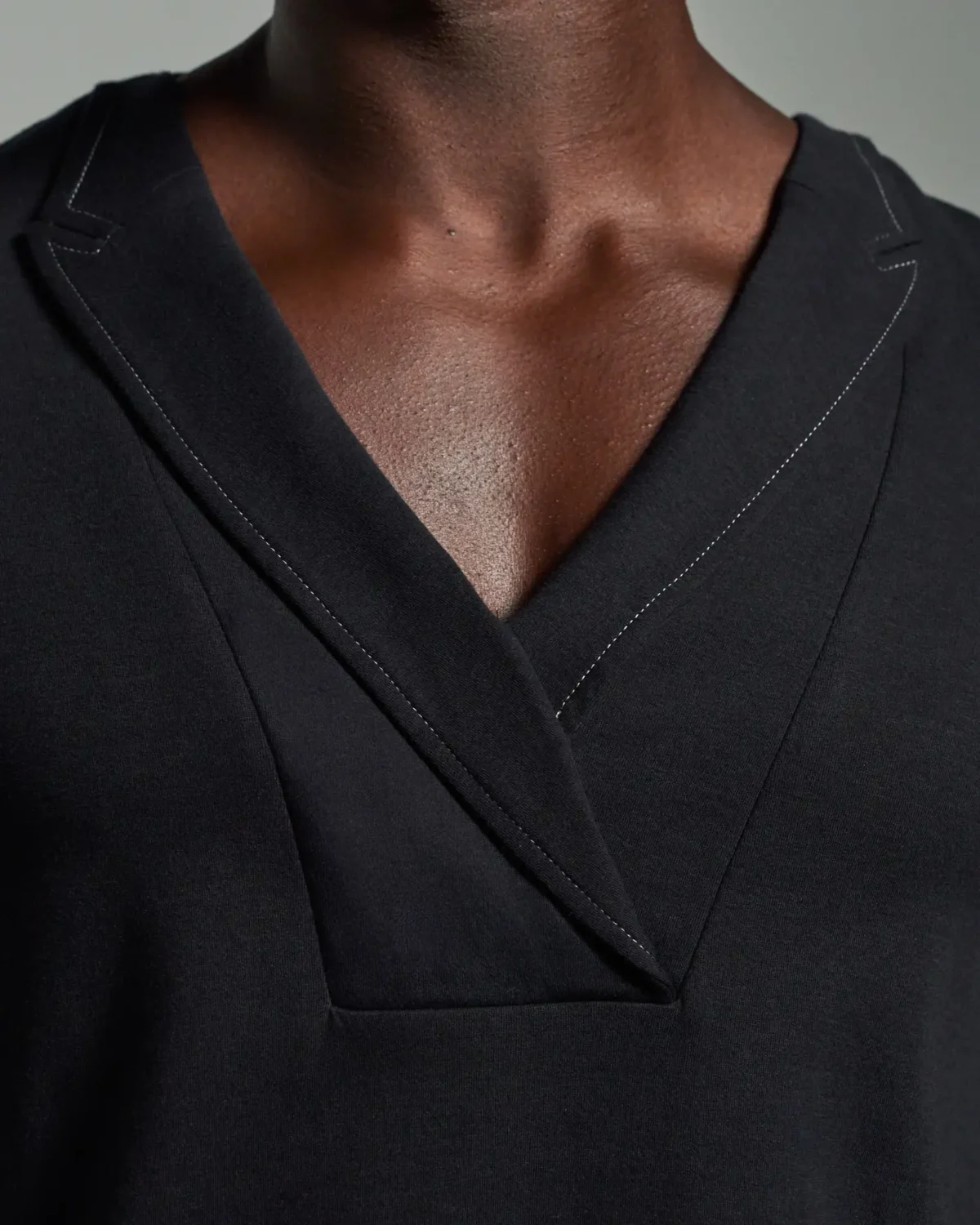 Slim Fit Bib Fronted T-Shirt with Asymmetric Lapels