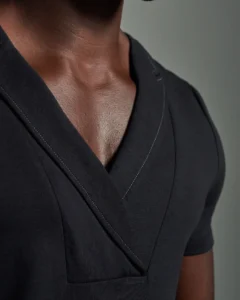 Slim Fit Bib Fronted T-Shirt with Asymmetric Lapels & Contrasting Stitch