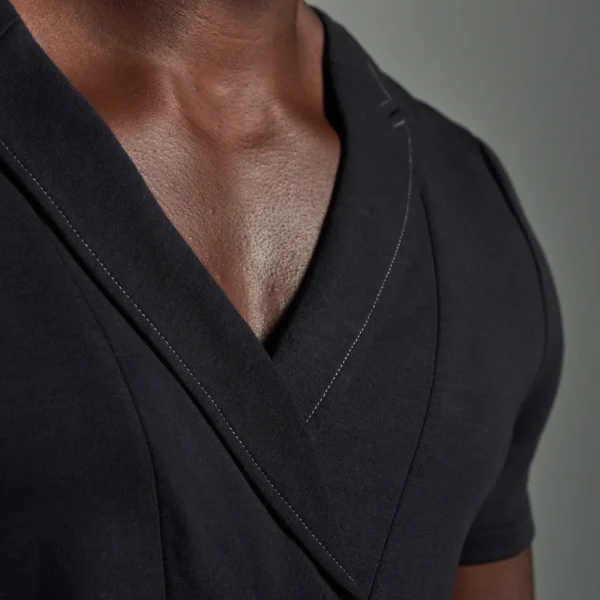Slim Fit Bib Fronted T-Shirt with Asymmetric Lapels