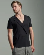 Deep Fronted Bib with Asymmetric Lapels & Contrast Stitching