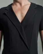 Deep Fronted Bib with Asymmetric Lapels & Contrast Stitching