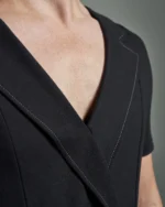 Deep Fronted Bib with Asymmetric Lapels & Contrast Stitching
