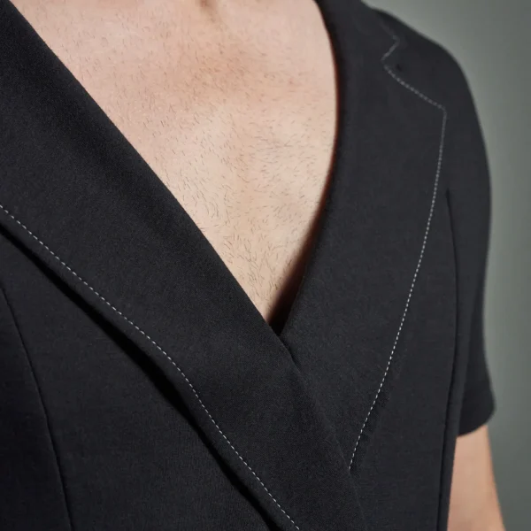 Deep Fronted Bib with Asymmetric Lapels & Contrast Stitching