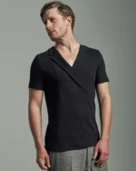 Slim Fit Bib Fronted T-Shirt with Asymmetric Lapels