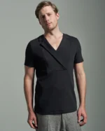 Slim Fit Bib Fronted T-Shirt with Asymmetric Lapels