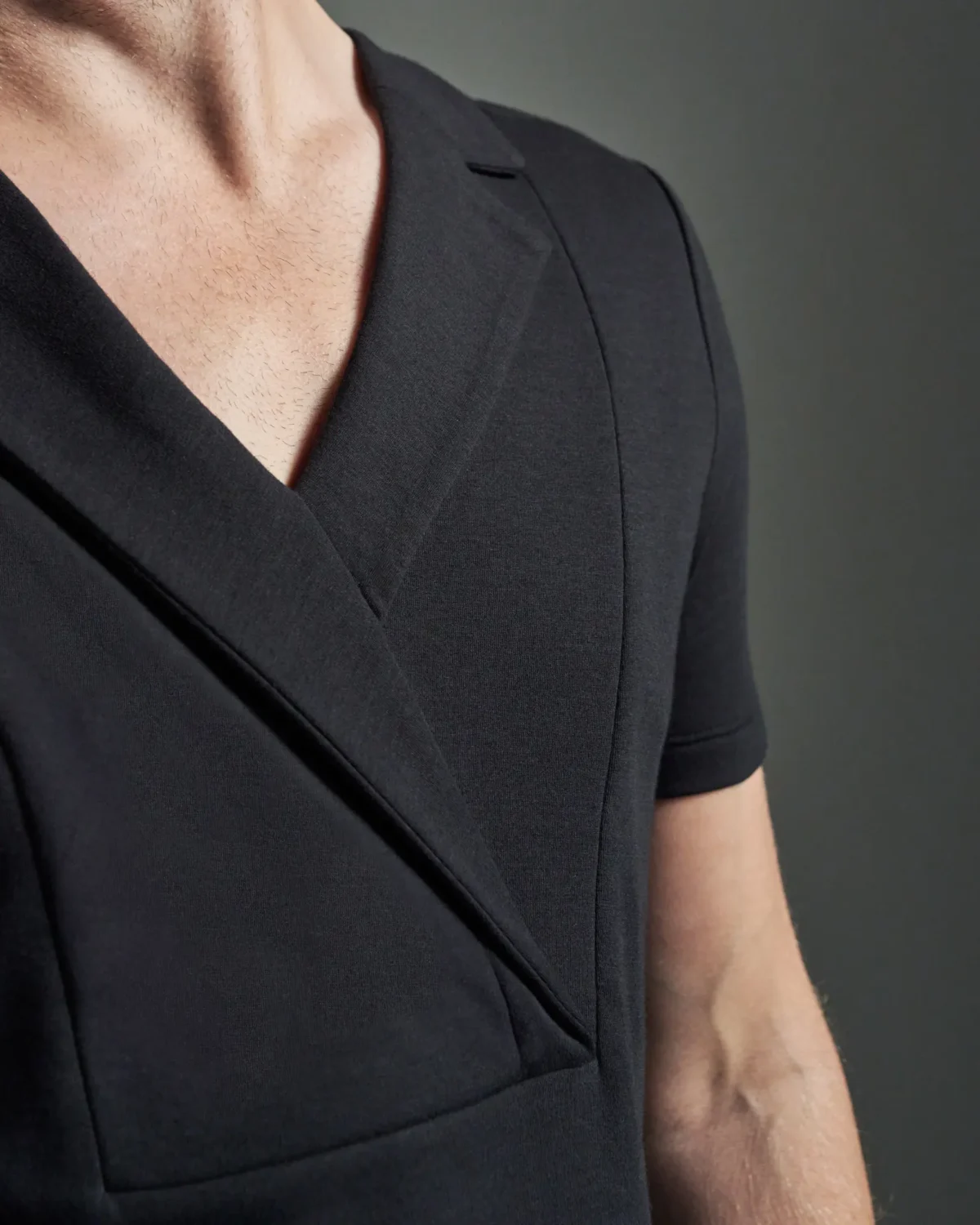 Slim Fit Bib Fronted T-Shirt with Asymmetric Lapels