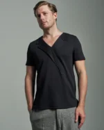 Slim Fit T-Shirt with Asymmetric Lapels & Contrasting Stitch