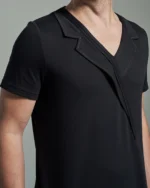Slim Fit T-Shirt with Asymmetric Lapels & Contrasting Stitch
