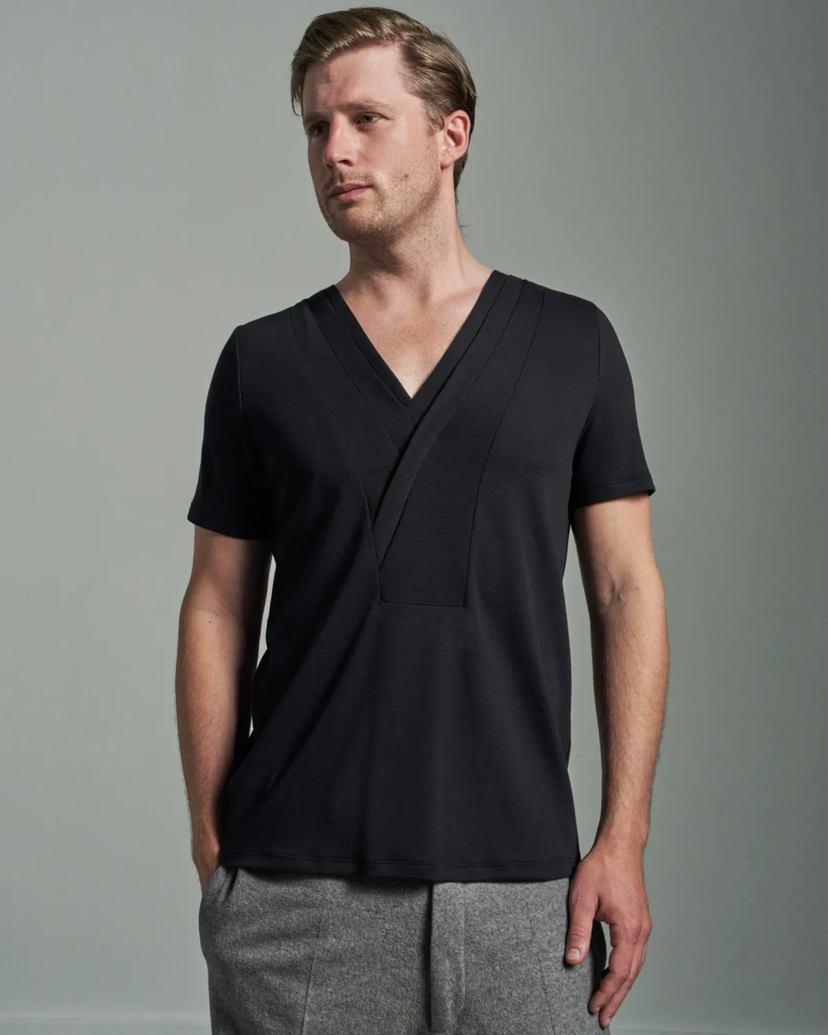 Slim Fit Bib Fronted T-Shirt with Layered Panels