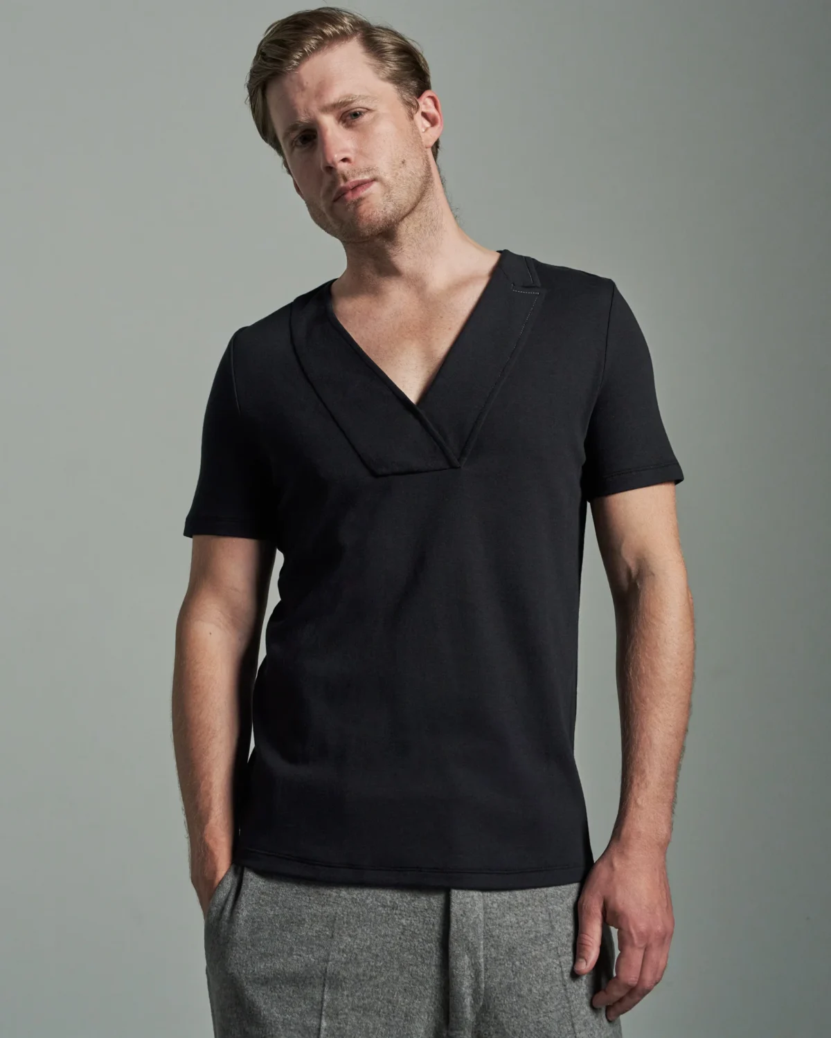 Slim Fit Folded Lapel V-Neck