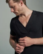 Slim Fit Folded Lapel V-Neck