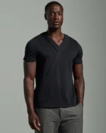 Shawl Fold Neck with Lapel and Contrast Stitching