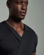 Shawl Fold Neck with Lapel and Contrast Stitching