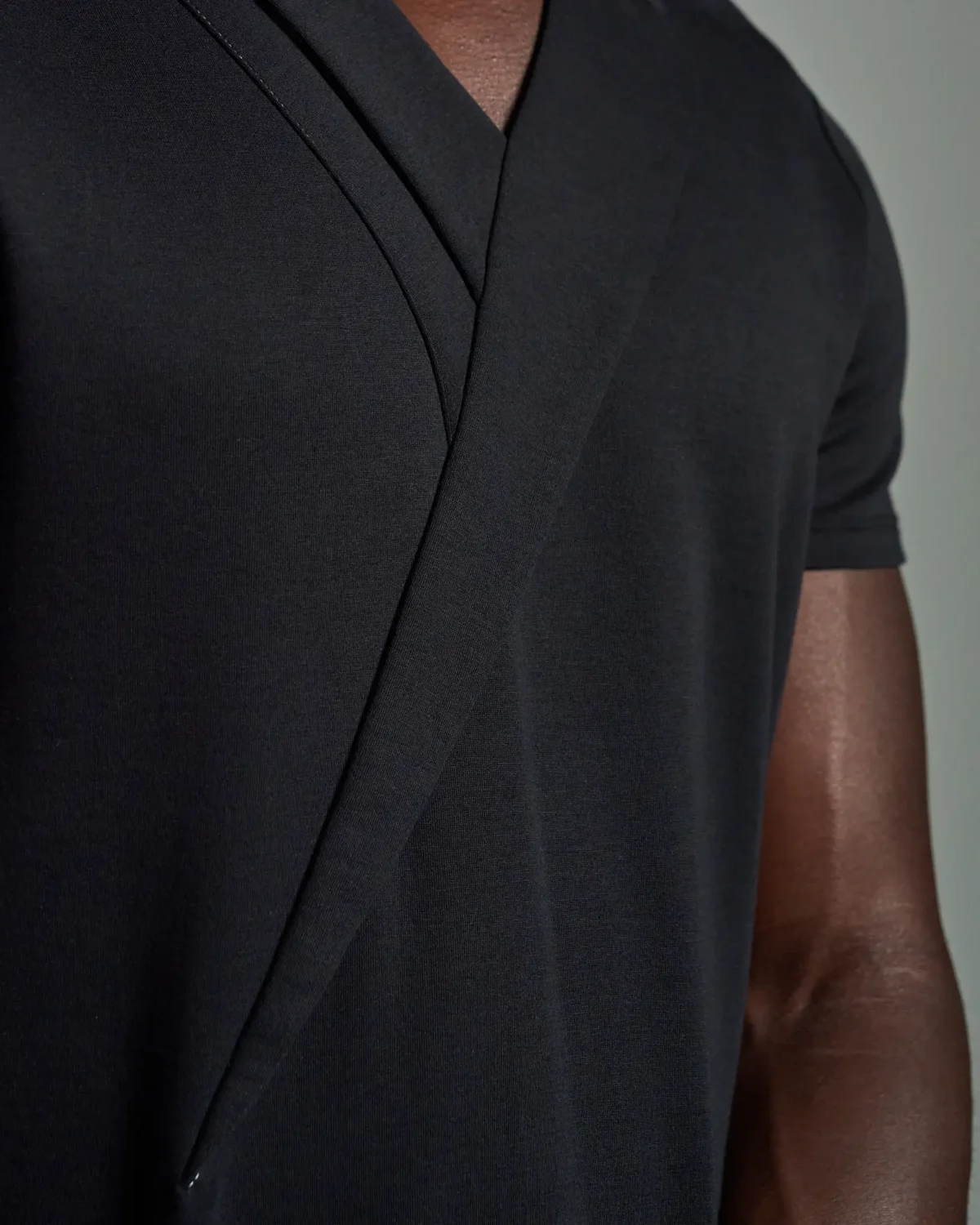 Shawl Fold Neck with Lapel and Contrast Stitching