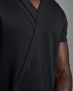 Shawl Fold Neck with Lapel and Contrast Stitching