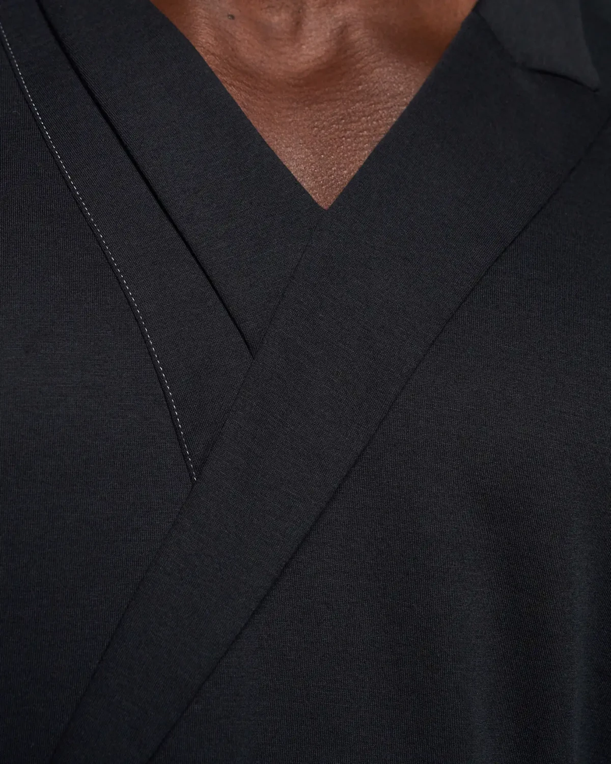 Shawl Fold Neck with Lapel and Contrast Stitching