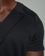 Shawl Fold Neck with Lapel and Contrast Stitching