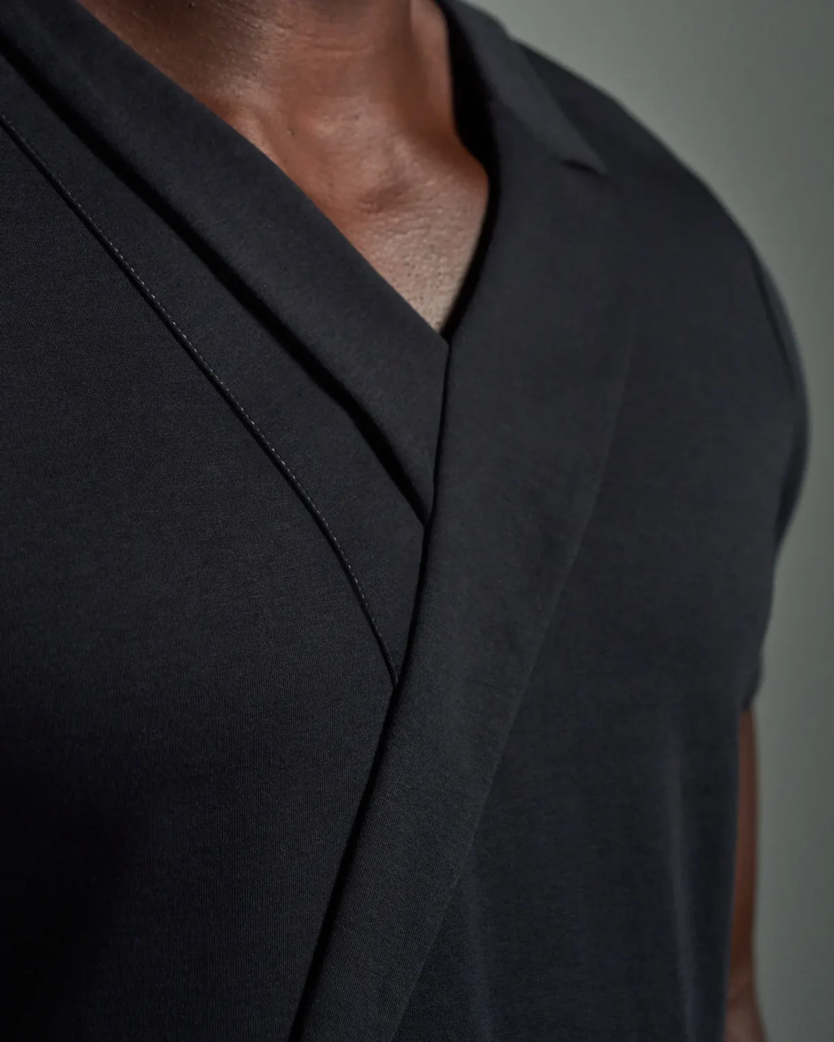 Shawl Fold Neck with Lapel and Contrast Stitching