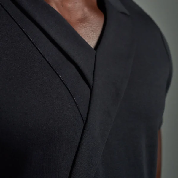 Shawl Fold Neck with Lapel and Contrast Stitching