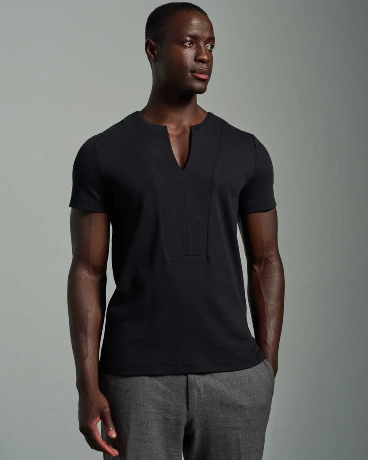 Slim Fit Bib Fronted T-Shirt with Inverted Peak Lapels