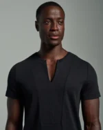 Slim Fit Bib Fronted T-Shirt with Inverted Peak Lapels