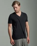 Slim Fit Bib Fronted T-Shirt with Asymmetric Lapels & Insert