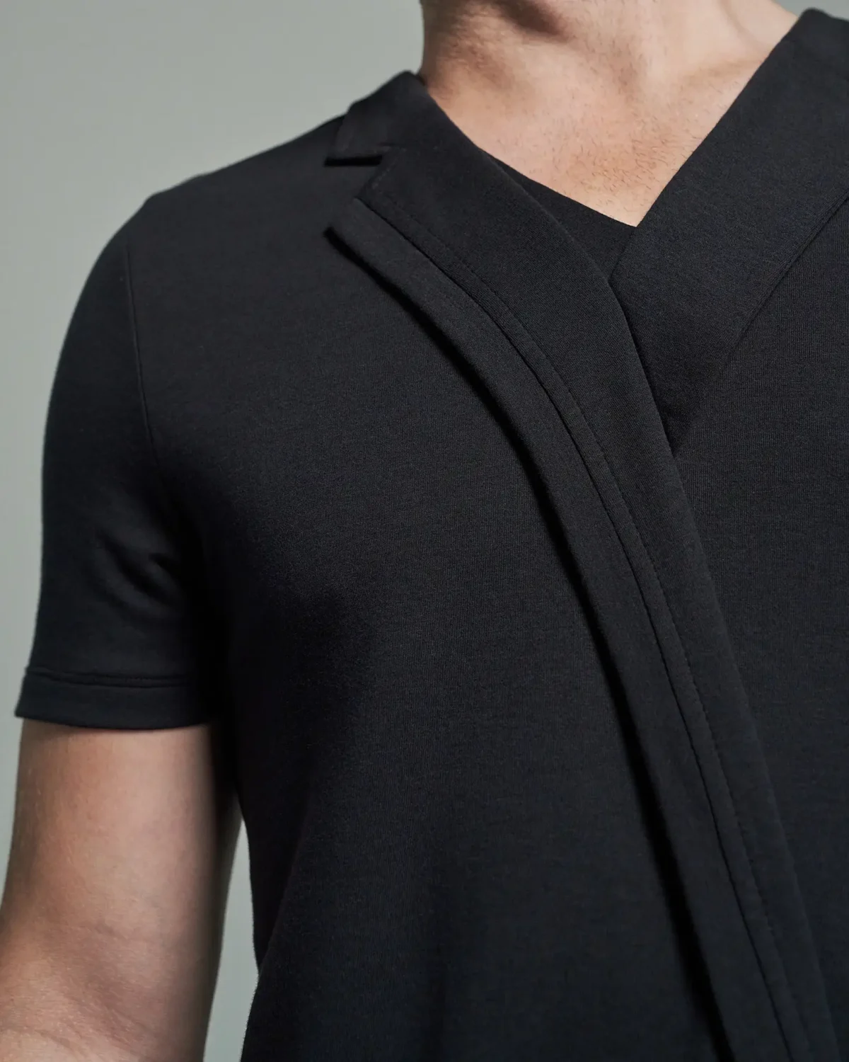 Slim Fit Bib Fronted T-Shirt with Asymmetric Lapels & Insert